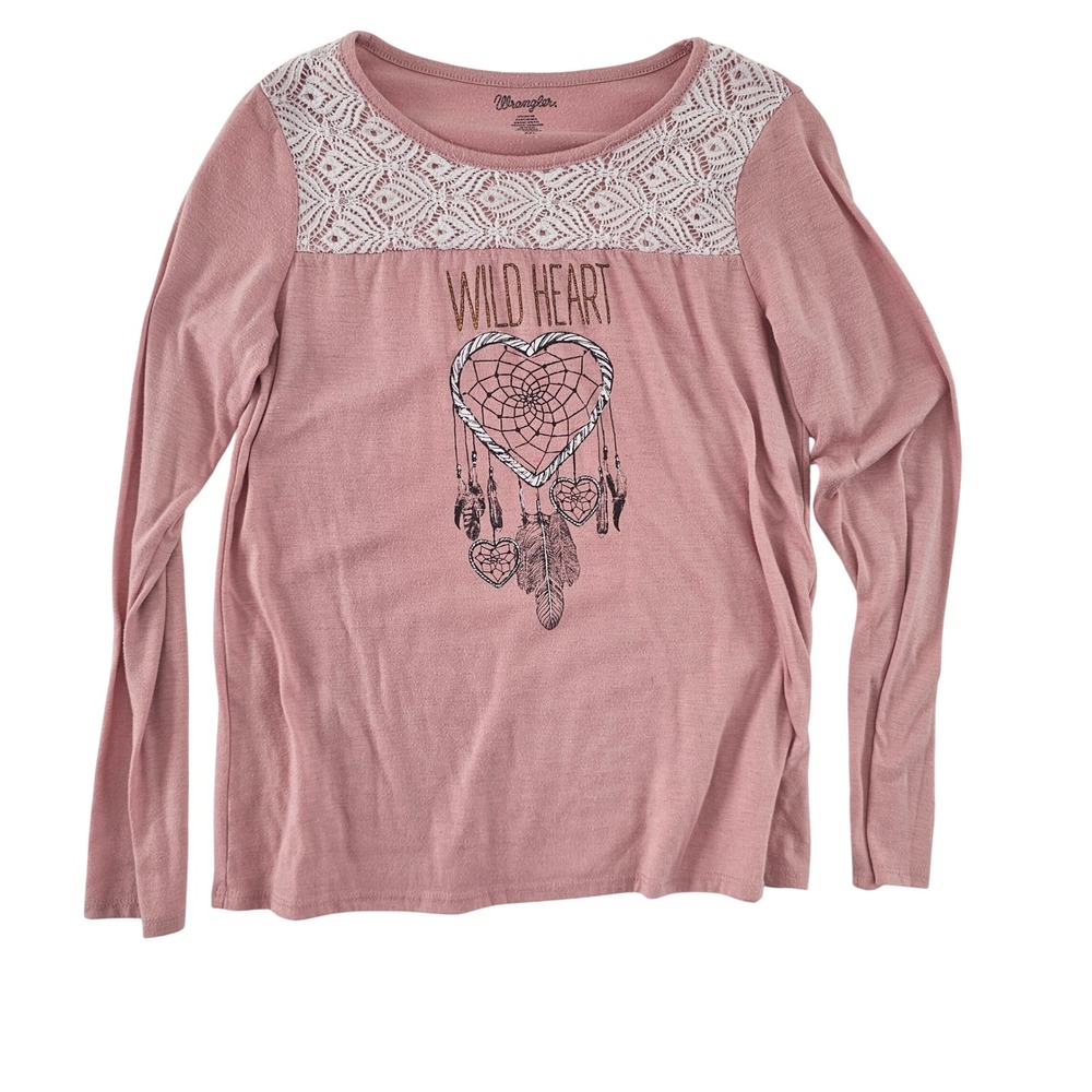 Wrangler Womens XXL Wild Heart Dreamcatcher Lace Yoke Long Sleeve Top Mauve Pink
